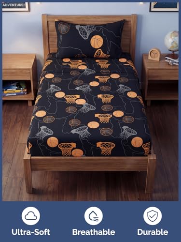 Image of Kids Twin Halloween Hoops Bed Sheets - 3 Piece Halloween Hoops Sheet Set
