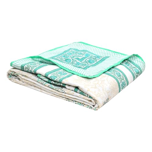 Image of BLOCKS OF INDIA Hand Block Printed Cotton Single Size Reversible Malmal Dohar for Summer (Light Green Tree)