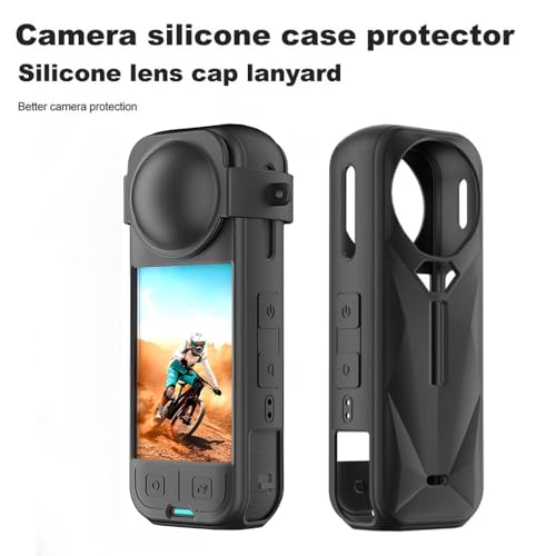 Image of Action Pro Silicone Protective Case Cover with Lens Cap Compatible with Insta360 X5 Action Camera | Shockproof, Scratch Resistant (Black)