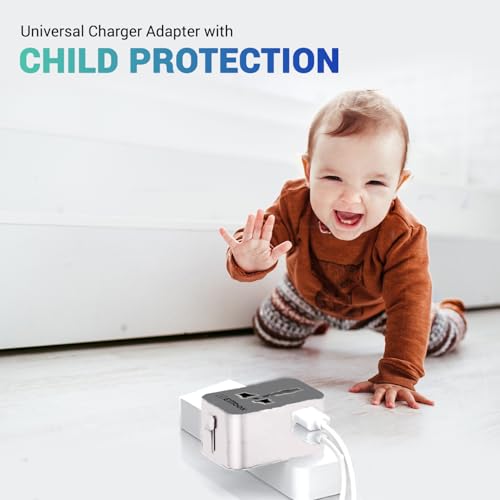 Image of Embox Universal Travel Adapter | All-in-One Worldwide Charger Adapter with Type C, USB & Type A Ports | Supports 224+ Countries | International Plug for Phone, Laptop, Gadgets (100-250V, White)