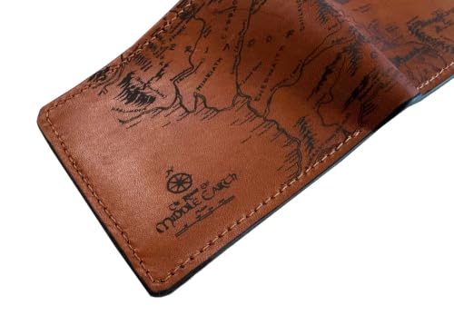 Image of Handmade Genuine Leather Wallet for Men - Laser Engraved Map - Rustic Cowhide Bifold - Unique LOTR Fantasy Gift