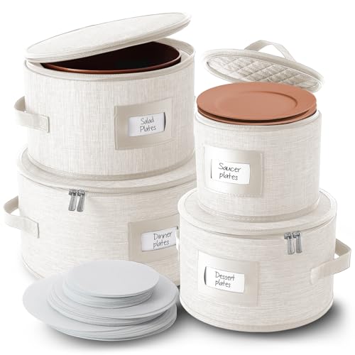 Image of Hearth & Harbor 4 Piece Dish Storage Containers, China Storage, Cream