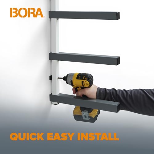 Image of Bora 6 Level Lumber Storage Rack Wood and Garage Organization Space Saving Metal Shelf for Pipes, Boards, Plywood, and Building Materials - PBR-0620 White Gray | Space-saving metal wall mount, 6 levels for boards, pipes, plywood, building materials, white gray