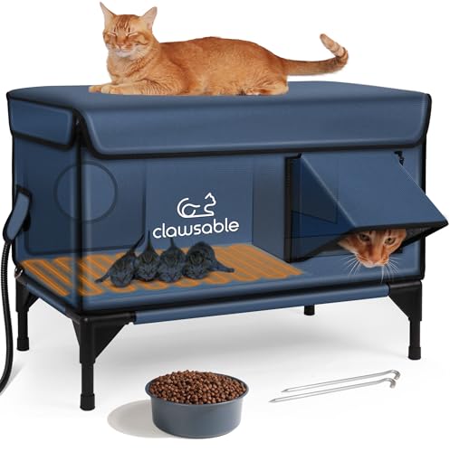 Large Heated Cat House for Outside Foam Board, Enhanced Insulation Heated Outdoor Cat House Escape Door, Weatherproof & Waterproof Awning