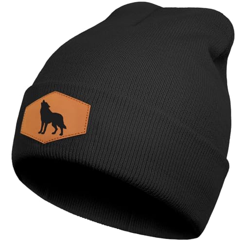 Image of Wolf Beanie Hat for Men Women, Warm Winter Knit Cap Black