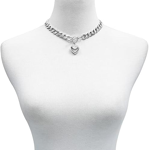 Juicy Couture シルバートーン ハートチャームネックレス 女性用, One Size, 金属, ガラスストーン