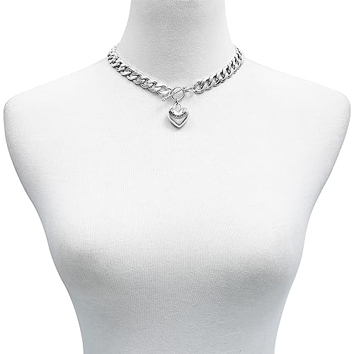 Juicy Couture Silvertone Heart Charm Necklace for Woman, One Size, Metal, glass stone