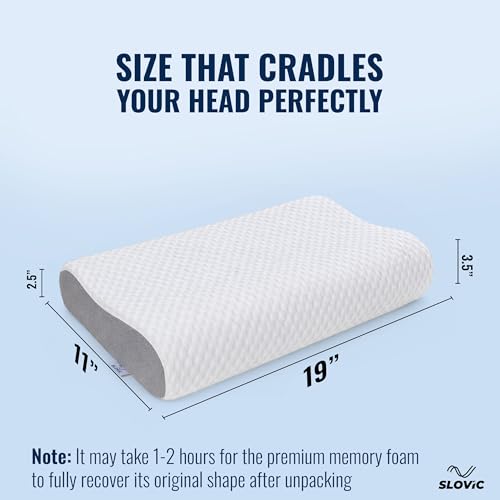 Image of SLOVIC Cervical Pillow for Neck Pain [19 inch x 11 inch x 3.5 inch] | Orthopaedic Neck Pillow | Reduces Muscle Pain & Fixes Poor Posture | Memory Form Pillow for Neck Pain and Shoulder Pain