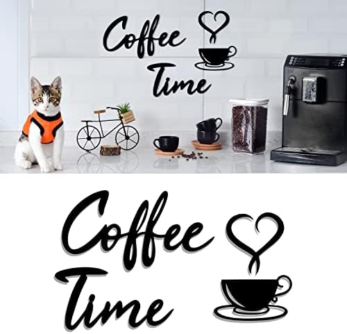 4eN Coﬀee Time Sign Coffee Bar Decor for Kitchen, Cafe and Farmhouse, Wooden Coffee Bar and Coffee Station Accessories, Modern Wall Art, Coffee Bar Sign, MDF 4 Pieces