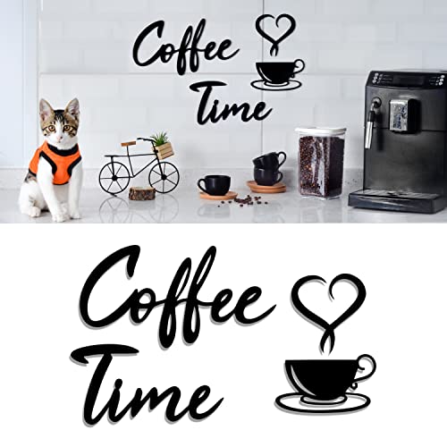 4eN Coffee Time Modern Wall Art & Sign Set - Wooden MDF, 4 Pieces for Kitchen & Cafe