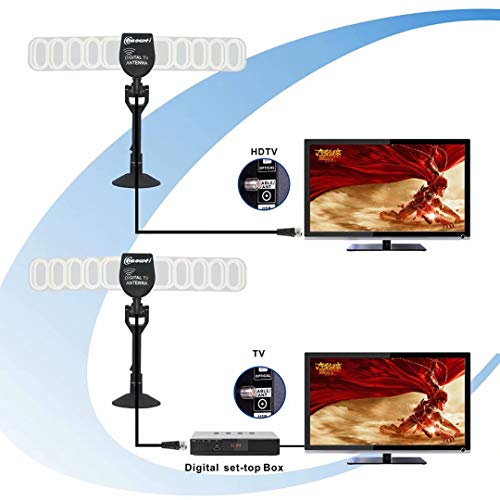 Chaowei Small Leaf Indoor TV Antenna,40 Miles UHF VHF Range,Reversible with Suction Cup TV Antenna Stand,3.2ft+13.3ft Detachable Cable for 4K-Ready HDTV,ATSC TVs - Thumbnail 3