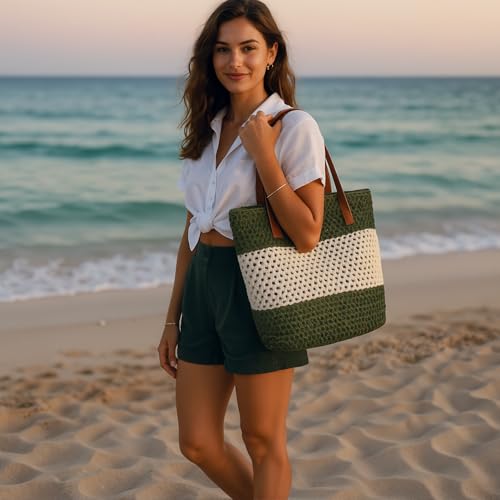 Bolso playero de paja tejido para mujer miniatura 2