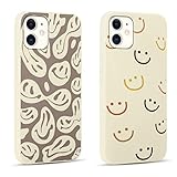 RUMDEY 2 Pack Happy Smiles Face for iPhone 11 6.1 Inch Phone Case,Aesthetic Cute Smile Design Cases Soft Silicone Slim TPU Shockproof Protective Bumper Cover for Women Men Girls-Kawaii