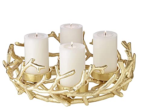 EDZARD Adventskranz Porus Gold, Geweih-Design, Aluminium vernickel, Durchmesser 30 cm, für Kerzen Durchmesser 6 cm, Perfekt für Cornelius Kerzen