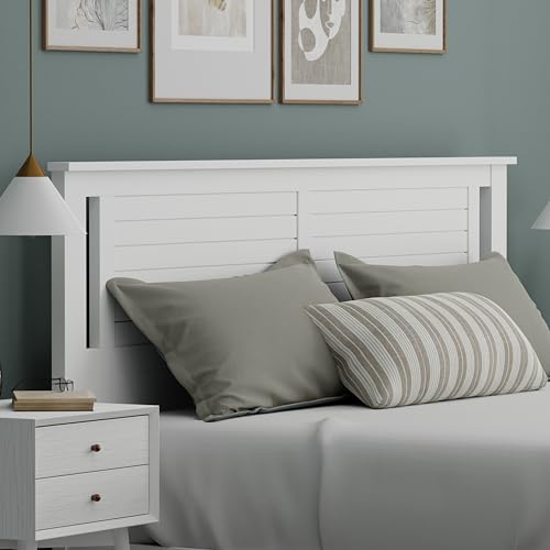 ComfIQ Serene Poplar Wood King Size Headboard in White, Modern Farmhouse Panel with Horizontal Scoring, Casual Coastal Style, Easy Assembly, Quality Materials