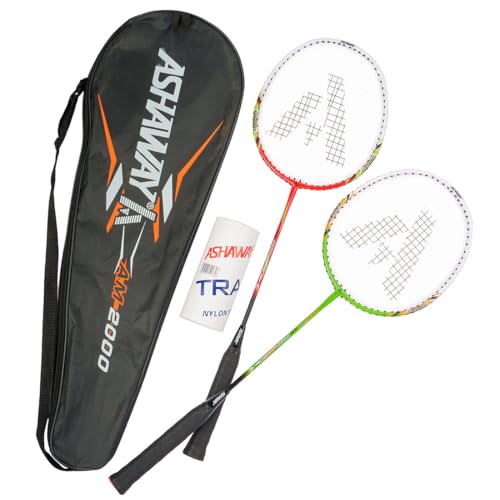 Image of ASHAWAY Badminton Rackets Set of 2 - AM 2000 | Aluminum Rackets Combo with 3 Shuttlecock Pack & Full Cover | Ideal for Adults & Kids | Lightweight & Durable for Recreational Play