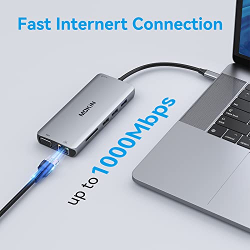 Usb C Docking Station Dual Monitor, Dual Hdmi Adapter 12 In 1 Triple Display Usb C Hub With Vga, Gigabit Ethernet, 100W Pd, 4 Usb Ports, Sd/Tf Card Reader Audio For Lenovo/Hp/Dell Type-C Laptops #TOP5