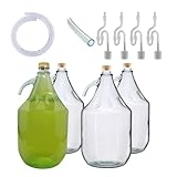 Set of 4 Clear 5L Thick Glass Screw Top Carboy Demijohns Home Brewing Kit for Wine, Beer, Cider, Spirits, and Alcohol Fermentation Includes Airlocks & Hose