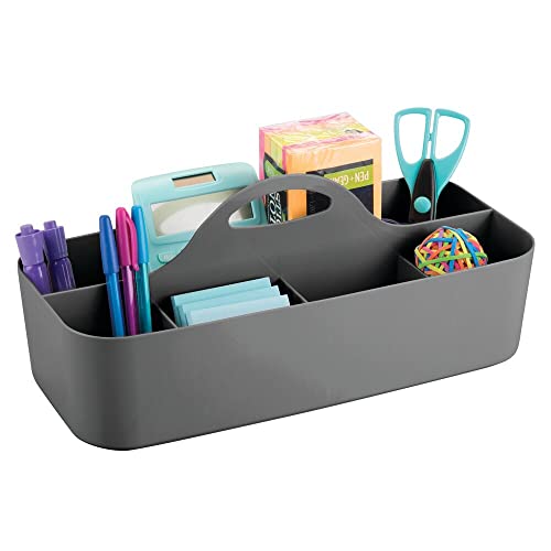 mDesign Rangement de Bureau avec poignées – Boite de Rangement Pratique avec 11 Compartiments pour Le Bureau – Organiseur de Bureau pour stylos, Gomme et Autres Fournitures de Bureau – Gris foncé