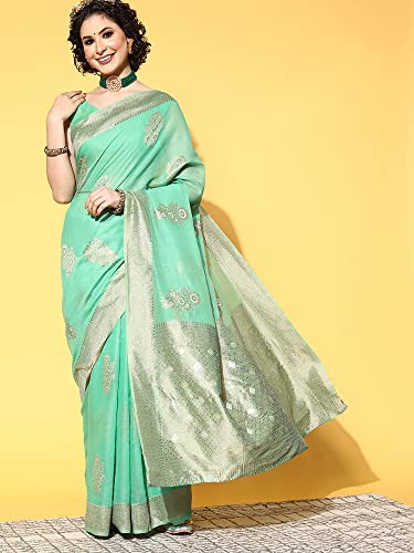 Image of AKHILAM Women's Woven Design Floral Cotton Blend Saree With Unstitched Blouse Piece(FF02VMIKA20 Parent)