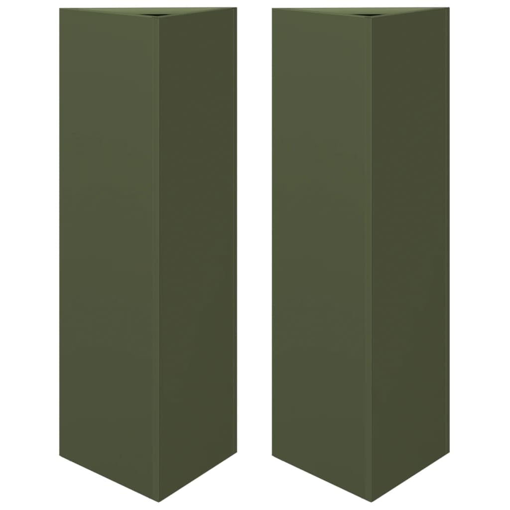 vidaXL Garden Planters - Steel - 2 pcs - Olive Green - 30x26x75 cm
