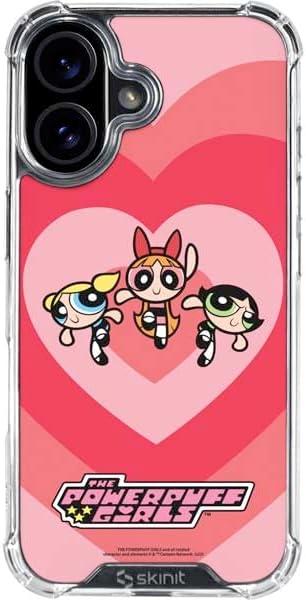 Skinit Clear Phone Case Compatible with iPhone 16 - Officially Licensed Cartoon Network Powerpuff Girls Bubbles Blue Hearts Design