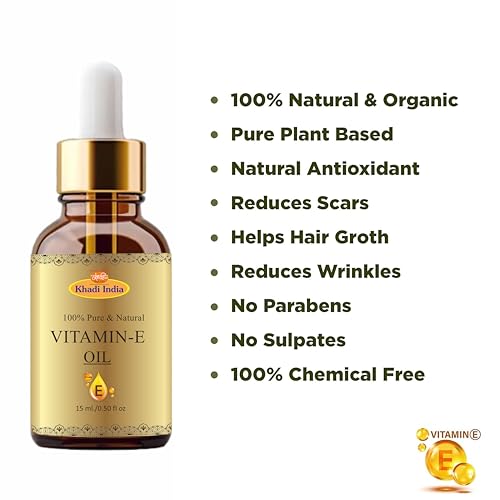 Image of Khadi 100% Pure Natural Herbal Vitamin E Oil with Glass Dropper for Healthy Skin, Hair & Nails | Pure | Lightweight | All Skin Types | Men and Women