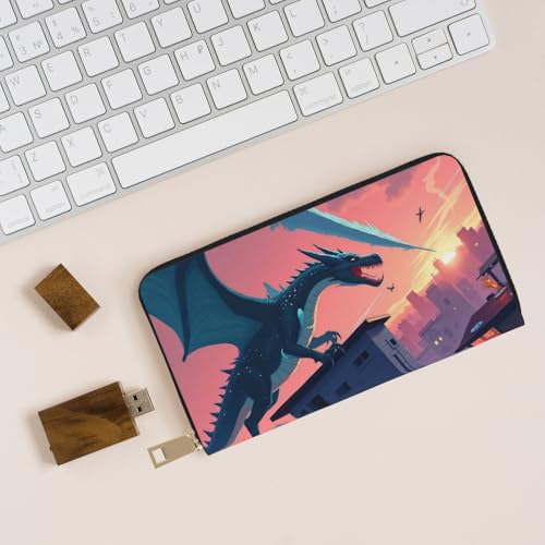 Wallet Women - Cool Blue Dragon-H Print Leather Wallet for Women with Zipper, Cute Bifold Long Ladies Wallets 5