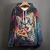 HaniLav Hoodies for Men Women Novelty 3D Graphic Pullover Sweatshirt Hoodie Cool Funny Galaxy Hoody with Pocket S-6XL, Galaxy Pizza Cat, L #3