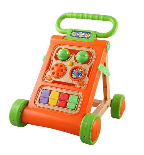 Image of JoyRide Musical Folding Baby Activity Push Walker with Flipping Doors, Turning Gears, and Spinning Panels 4 Colors, Non-Toxic Plastic, Boys Girls 9-18 Months (Orange)
