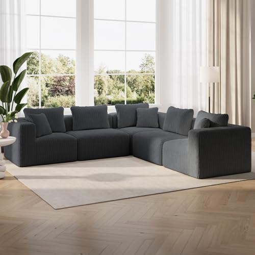 Image of Novilla 106 inch Modular Sectional Sofa, V Shape Sectional Couch, Modern Cloud Design with Smarts Coil Support, Boneless Couch for Large Living Room Apartment, No Assembly Required, Dark Gray
