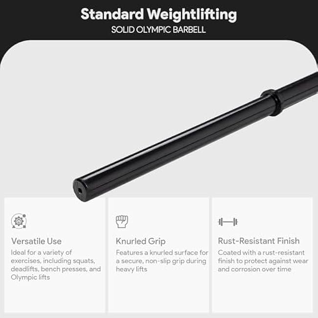 BalanceFrom Sporzon! Standard Weightlifting Solid Whole Design Olympic Barbell with Multiple Knurling Positions, 1 Inch Diameter, 5 Feet Long