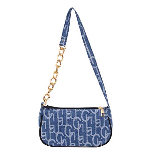WEIQUN Modetasche,Damen Umhängetasche,Handtaschen, Umhängetaschen, Geldbörsen unter den Armen,Mode lässig bedruckte Denim Achsel Tasche Lady Chain Design Umhängetasche Handtasche Cover