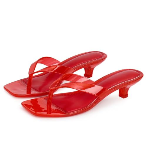 Image of Dsevht Kitten Heels for Women Jelly Square Open Toe Sandals Flip Flop Heel Summer Low Heeled Thong Sandals