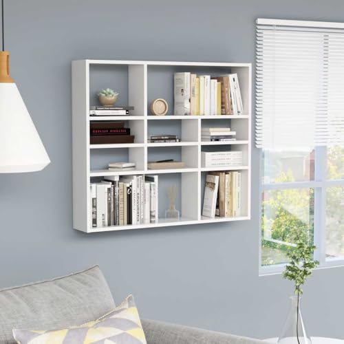 Miniatura 2 de Vidaxl Estantería De Pared De Libros, Mueble Archivador De 10 Baldas, Decoración Oficina Hogar Habitación Estable Duradera Contrachapada Blanco 90x16x78 Cm