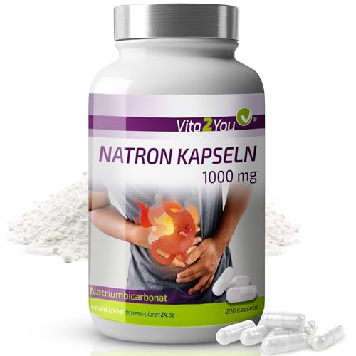 Vita2You Natron Kapseln 1000mg - 200 Kapseln - Natriumbicarbonat - Übersäuerung - Natriumhydrogencarbonat - Premium Qualität