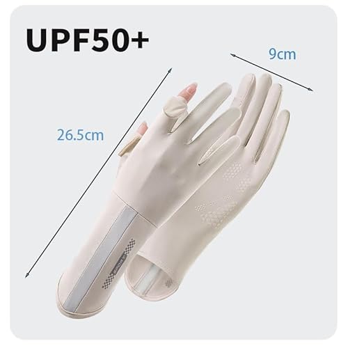 GoodTool Women's Long Sun Protection Gloves, Summer UV Driving Gloves, Touchscreen Ice-Silk Sunblock Gloves for Cycling and Outdoor Activities (beige)