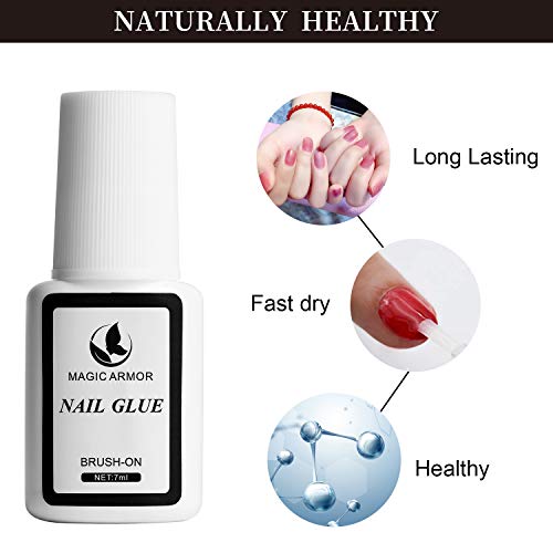 Magic Armor Super Strong Nail Glue For Acrylic Nails,Nail Tips And Press On Nails Brush On Nail Glue For Press On Nails Ultra Quick Long Lasting Acrylic Nail Glue For Broken Nails Fake Nail Glue Gel #TOP2