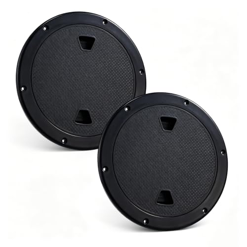BROYEUR 2 Pcs Boat Hatch,8 Inch Black Circular Non Slip Inspection Hatch Deck Plate Hatch, with Detachable Coverfor Marine Boat Yacht (8”Black-2PCS)