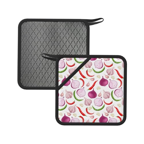 Soportes para ollas para cocina, cebolla, ajo, pimiento morrón, resistente al calor, almohadillas calientes para horno, agarraderas para decoración de cocina, hornear, cocinar con lazo para colgar