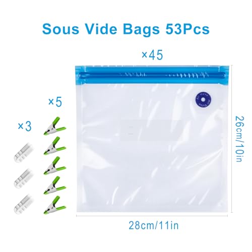 Reusable Sous Vide Bags 53Pcs BPA-Free, Ideal for Freshness Preservation, 45 Zipper Bags, 3 Seal Clips ＆ 5 Cooking Clips, Heat-Resistant & Leakproof (10x11in) by MEGAWISE - Used condition - Image 2