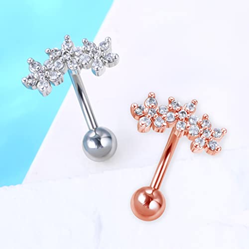 Oufer 16G 316L Surgical Steel Sparkle Flower Zircon Rook Piercing Jewelry Cartilage Tragus Earrings Curved Barbell #TOP1