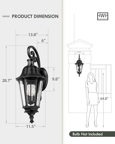 Image of Motion Sensor Outdoor Light Wall Mount, HWH Dusk to Dawn Exterior Light Fixture with Seeded Glass, Matte Black Finish, Waterproof Outside Wall Light for House, 5HW90B-L-SE BK