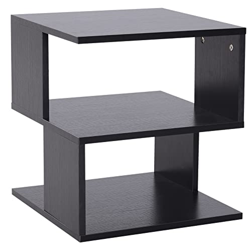 HOMCOM Tavolino da Salotto Basso a 3 Ripiani, Tavolino da Caffè in Legno, Arredamento Moderno Salvaspazio, Nero, 40x40x43cm