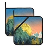 Mountains Sun Nature Scenery Pot Holders Set of 2 Heat Resistant Potholders,Fire Oven Hot Pads for Kitchen Cooking Baking Barbecue -  BAMOWEY