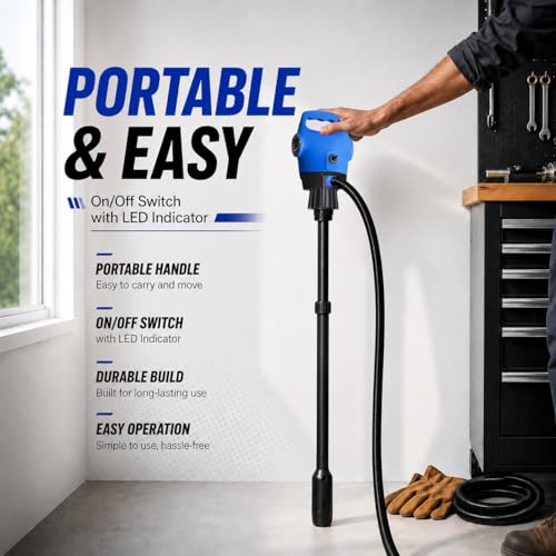 Image of Electric Drum Pump with120V AC /12V DC Power, 55 Gallon Drum Pump Electric, Built-in 2-Inch Bung Adapter, 5 GPM Flow Rate,Telescoping Suction Tube 34 inch to 49 inch Suitable for Diesel, DEF, Water, Antifreeze