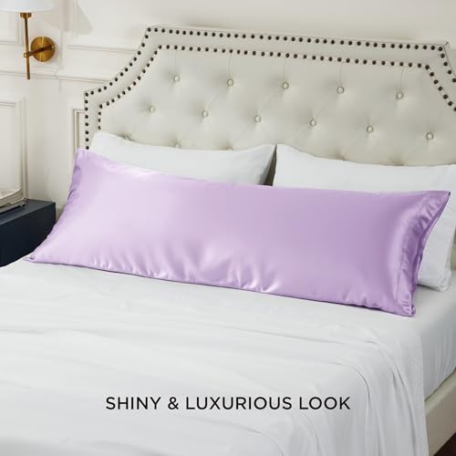 Image of Bedsure Body Pillow Cover 20x54 Inches - Lavender Satin Similar to Silk Pillowcase for Hair and Skin, Cooling and Silky Long Body Pillow Pillowcase with Envelope Closure, Gifts for Women Men