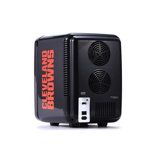 Image of Ukonic NFL Cleveland Browns 15-Can Mini Fridge 10L - AC /DC Powered, Official Team Colors & Logo, Portable Cooler for Tailgates, Home, Office, or Car