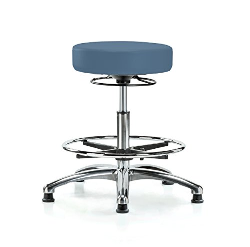 Image of Perch Chrome 360 Degree Height Adjustable Stationary Stool with Foot Ring | Medium Bench Height 20.5-28 inch | Newport Fabric