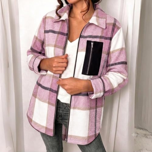 Womens Flannel Plaid Jackets Casual Zip Up Shackets Witner Cropped Jacket - image 3